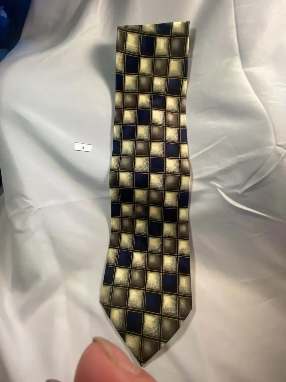 Bergamo New York Hand Made Pure Silk Geometric Squares Necktie